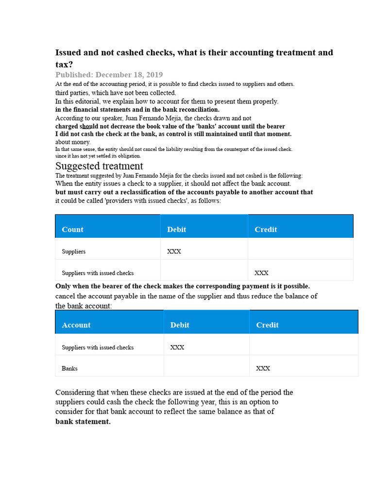 Accounting for Issued Uncashed Checks | PDF