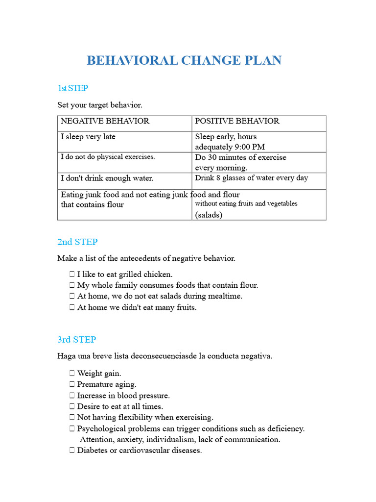 Behavioral Change Plan | PDF | Junk Food | Behavior