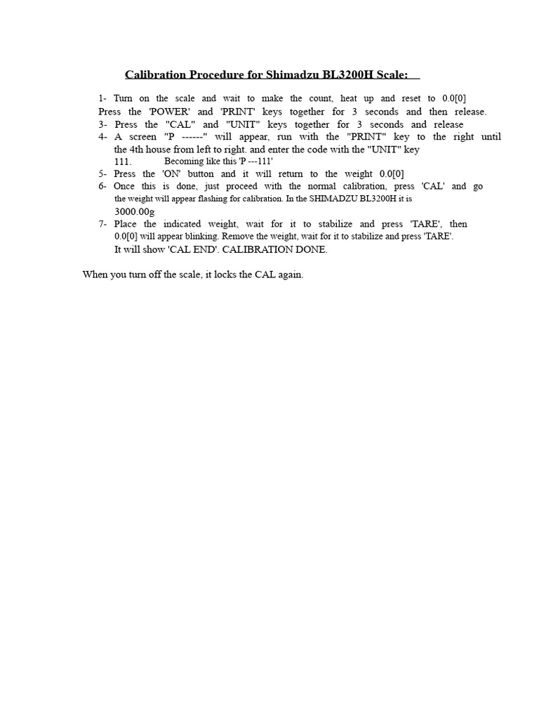 Shimadzu BL3200H Scale Calibration Guide | PDF