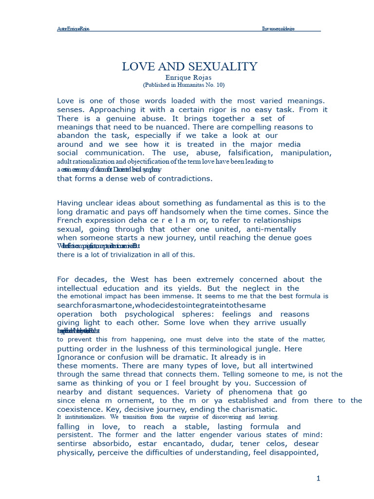 Love and Sexuality Enrique Rojas | PDF | Love | Psychology