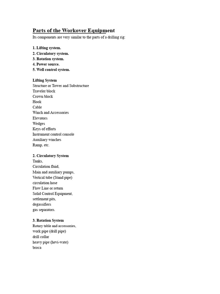 Workover Equipment Components Overview | PDF | Pump | Mechanical ...