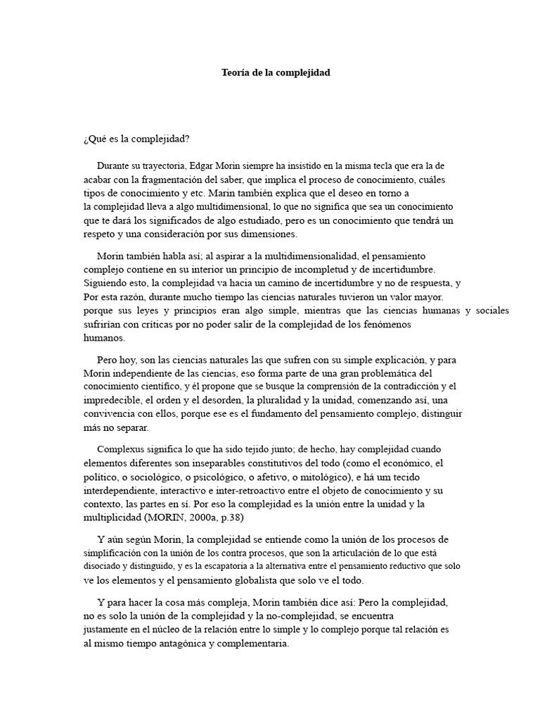 Teoría de la Complejidad según Morin | PDF | Complejidad | Conocimiento