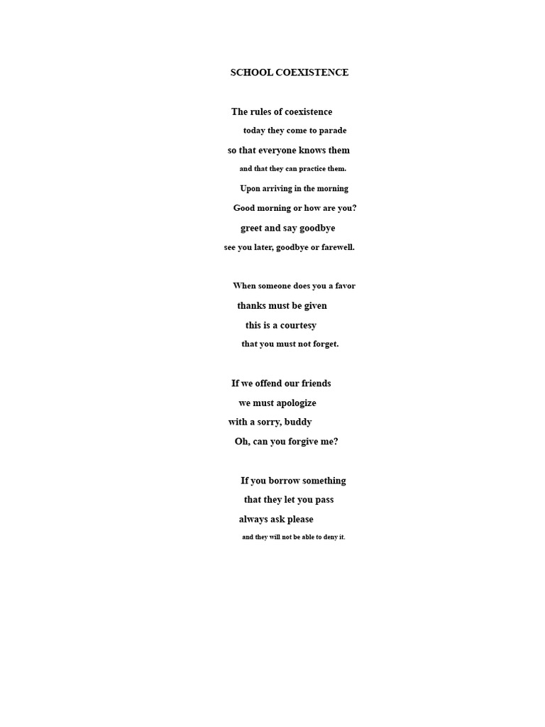 School Coexistence Poetry | PDF