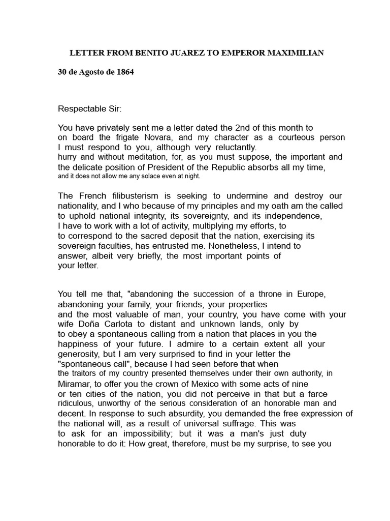 Juárez's Letter to Maximilian: A Rejection | PDF