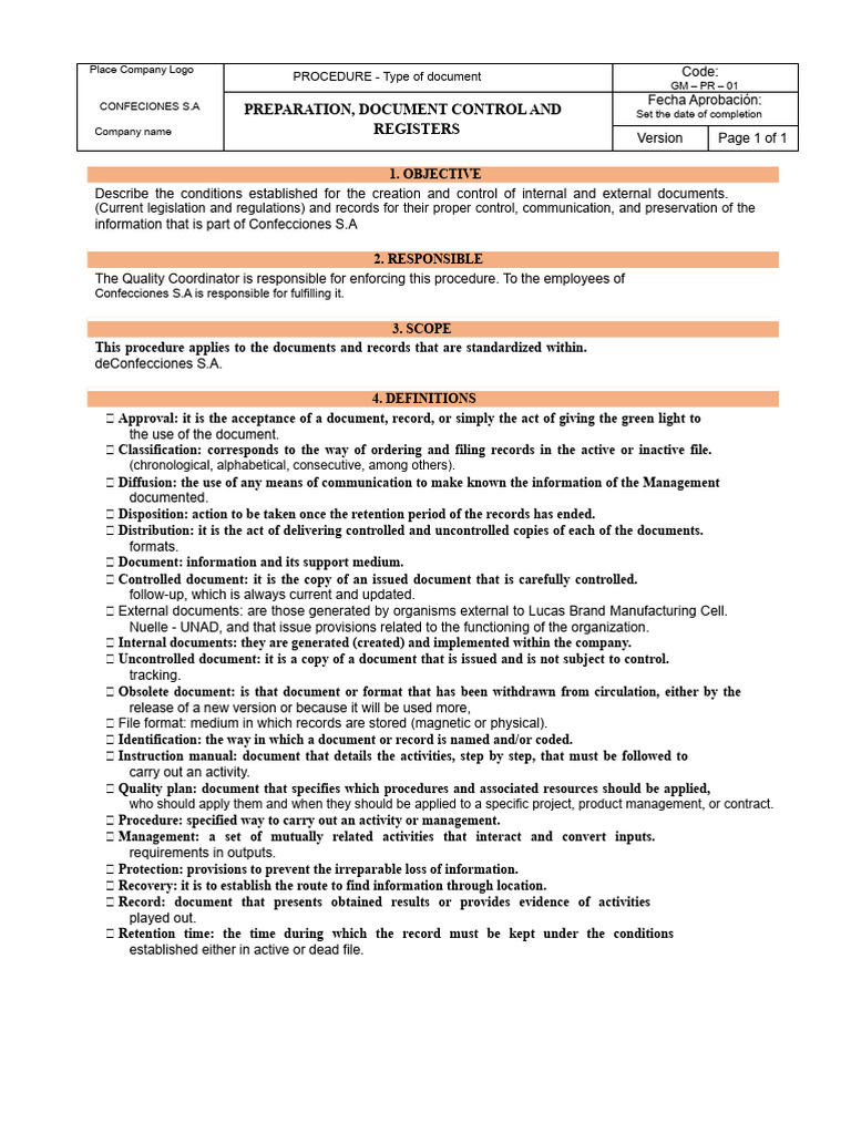 Document Control Procedure for Confecciones S.A | PDF | Information ...