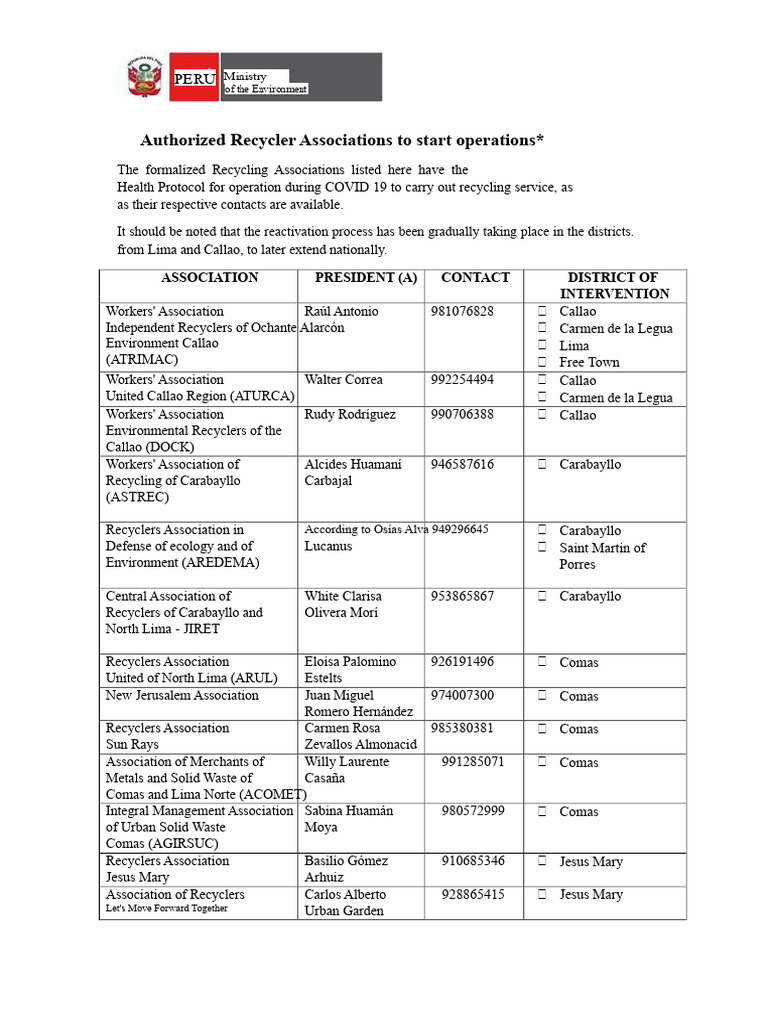Authorized Recycling Associations List | PDF | Lima