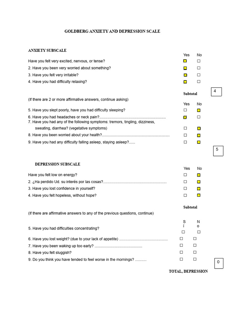 Goldberg Anxiety and Depression Scale | PDF | Major Depressive Disorder ...