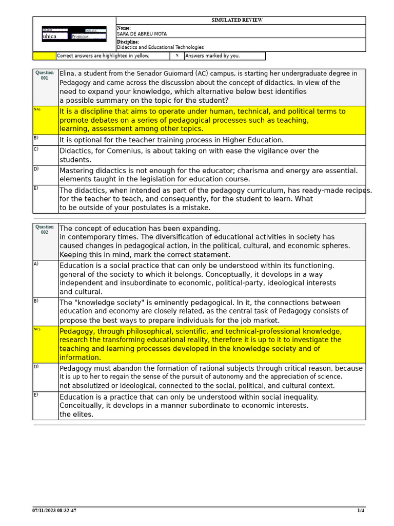 01-Simulated Review - Didactics and Educational Technologies | PDF ...