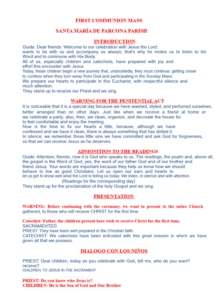 First Communion Celebration Guide | PDF | Baptism | Eucharist