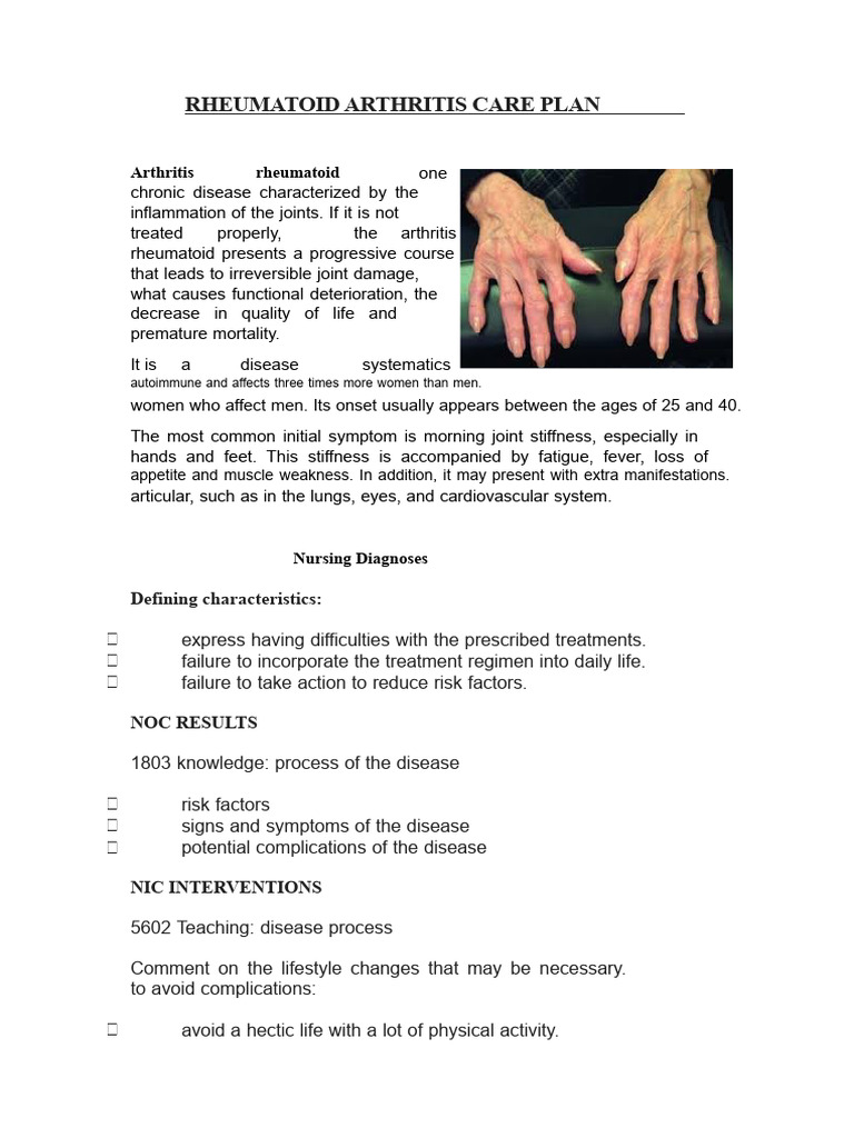 Rheumatoid Arthritis Care Plan Guide | PDF | Rheumatoid Arthritis ...