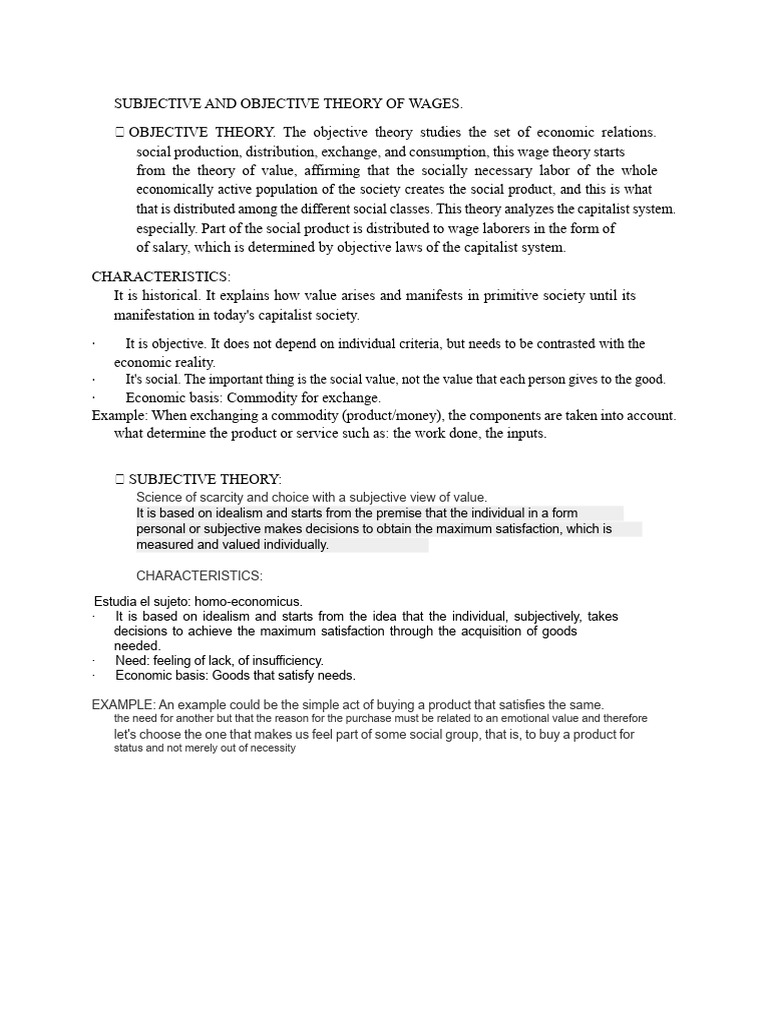 Subjective and Objective Theory of Wages | PDF