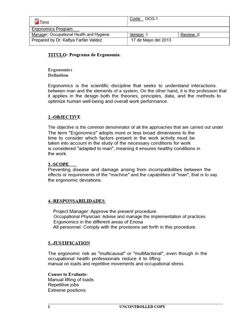 Ergonomics Program | PDF | Occupational Safety And Health | Risk