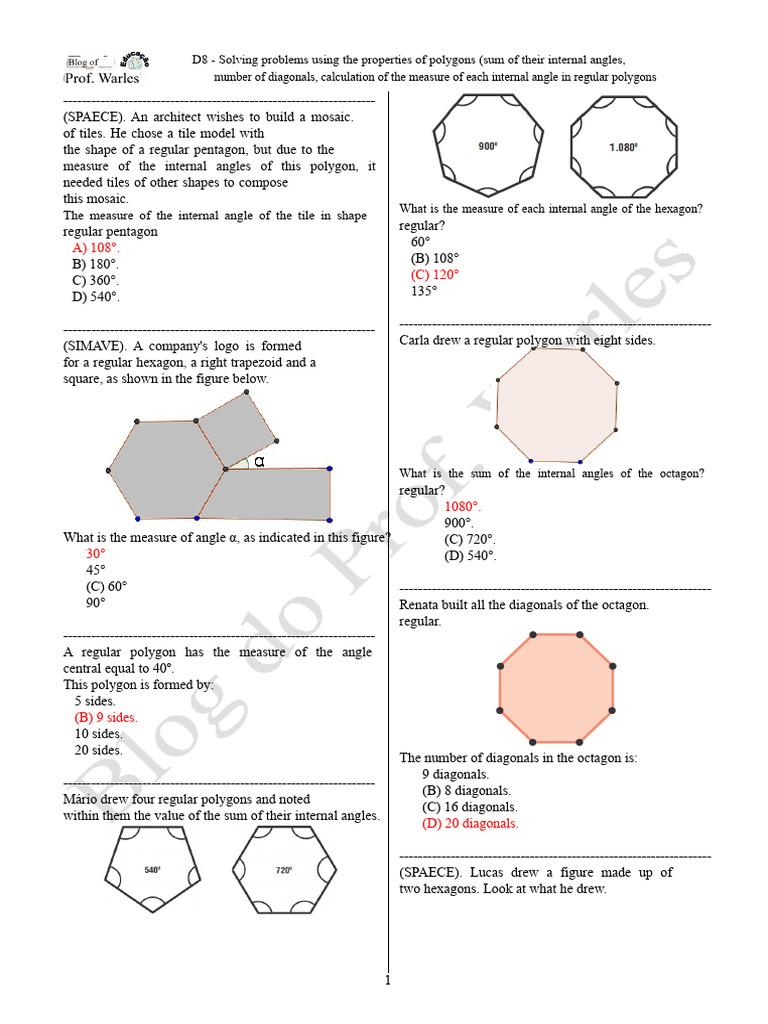 Polygon Properties and Angle Calculations | PDF | Triangle | Rectangle