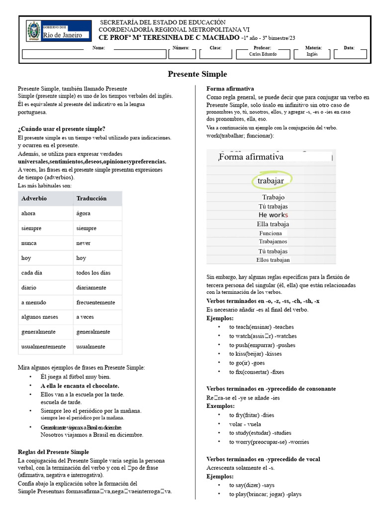 Uso y Reglas del Presente Simple en Inglés | PDF | Verbo | Gramática