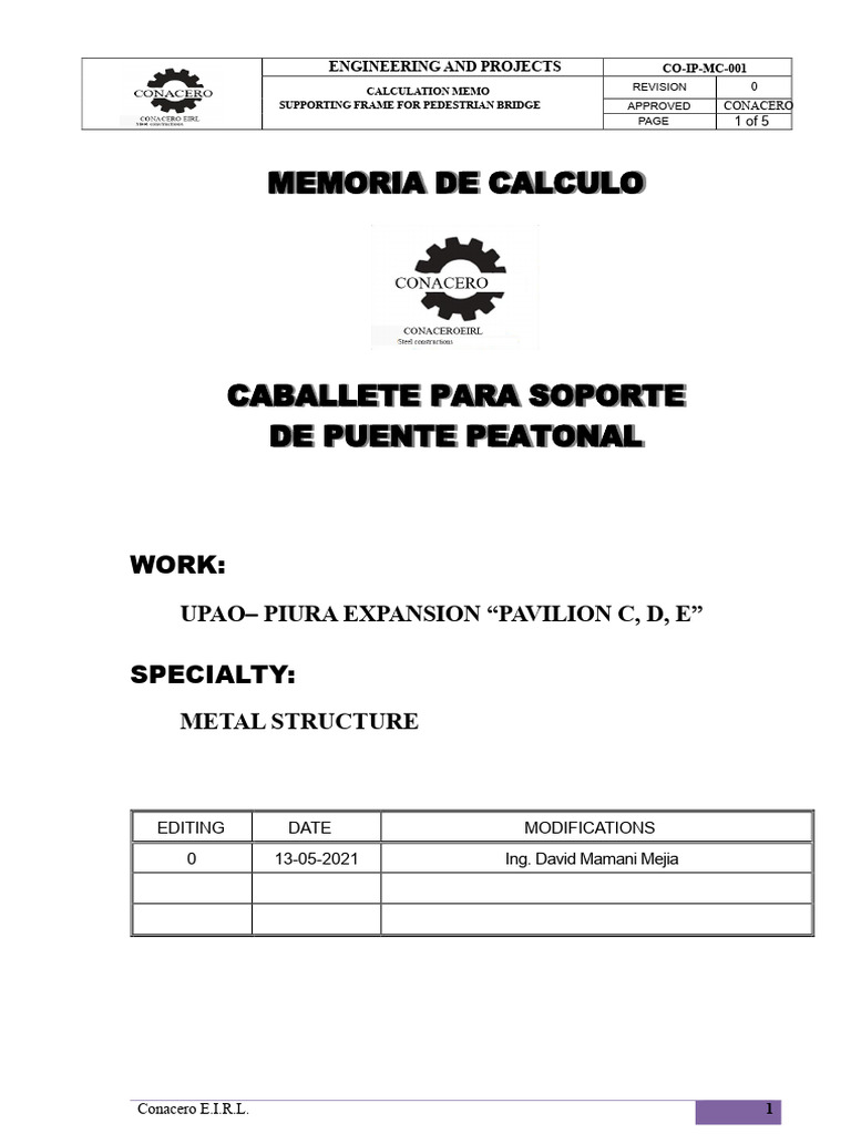 Pedestrian Bridge Support Calculation Memo | PDF | Mechanical ...