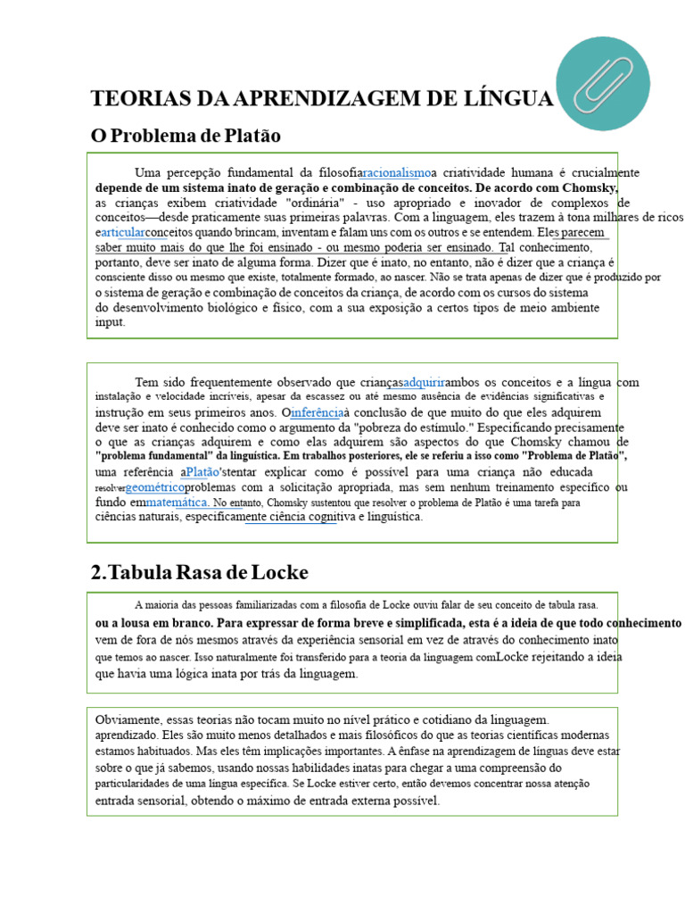 Teorias da Aprendizagem de Língua | PDF | Aprendizado | Linguística