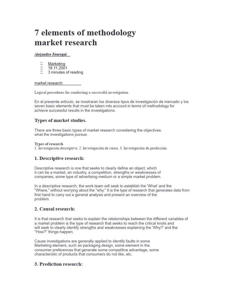 7 Key Elements of Market Research Methodology | PDF | Marketing ...