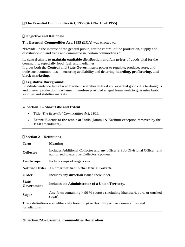 Overview of the Essential Commodities Act | PDF | Justice | Crime ...