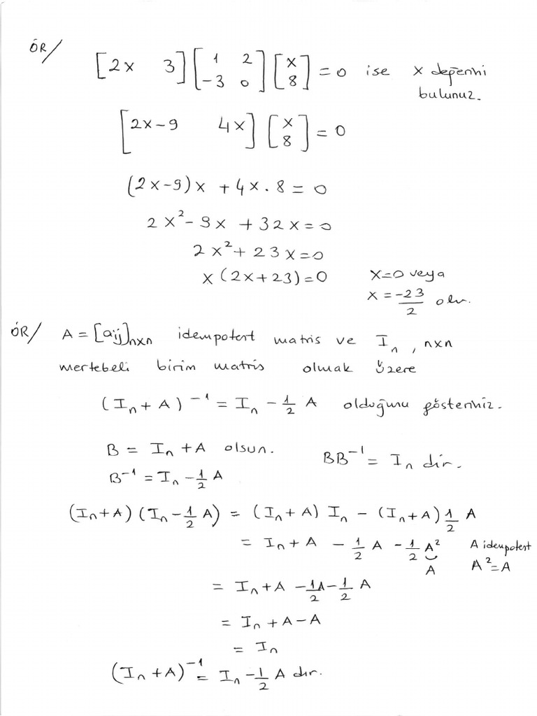 MAT1320 Lineer Cebir Uygulama | PDF
