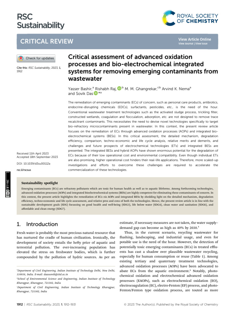 Advanced Oxidation for Wastewater ECs Removal | PDF | Water Pollution ...
