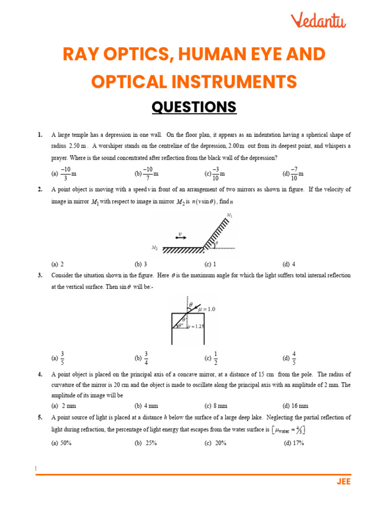JEE Ray Optics and Optical Instruments Questions | PDF | Applied And ...