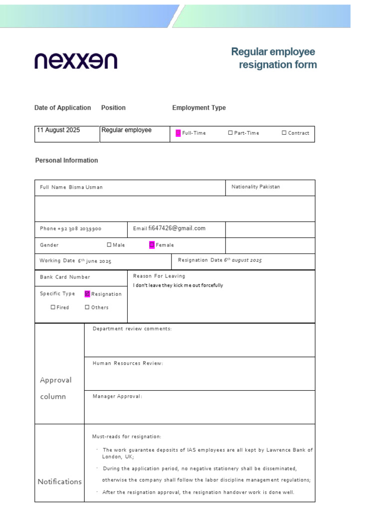 Resignation Form 3 | PDF