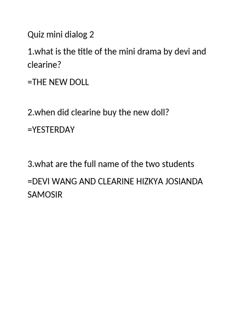 Quiz Mini Dialog 2 | PDF