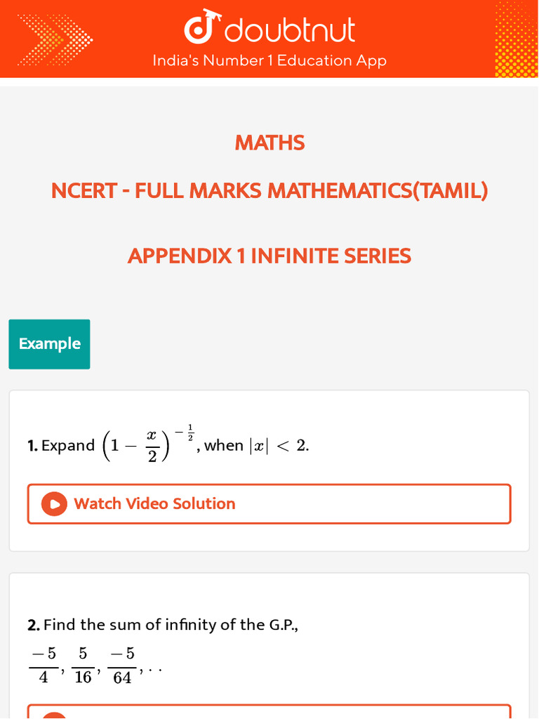 Infinite Series Math Solutions in Tamil | PDF