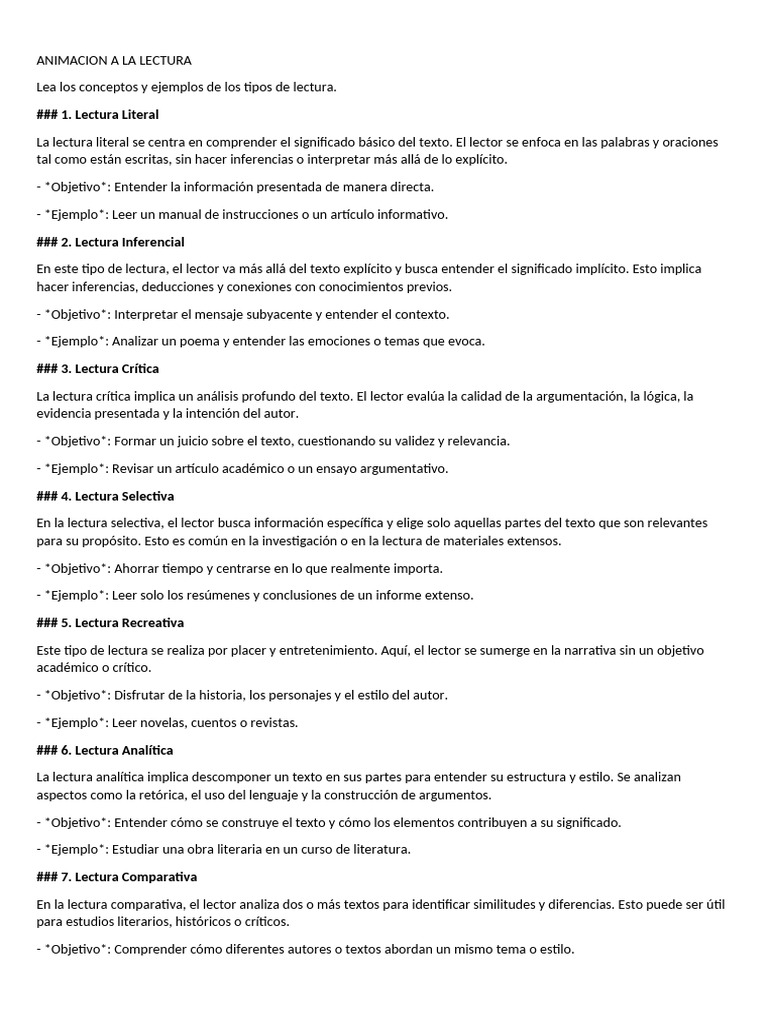 Tipos de Lectura: Guía Completa | PDF | Inferencia | Razonamiento deductivo