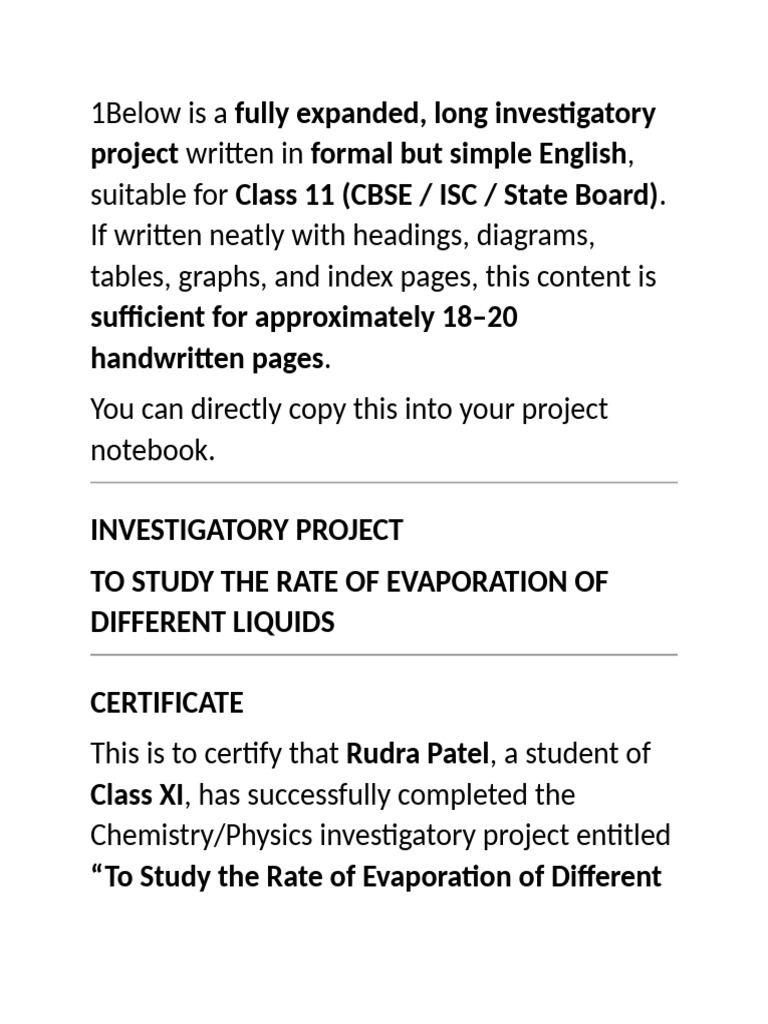 Rate of Evaporation Study Project | PDF | Evaporation | Liquids