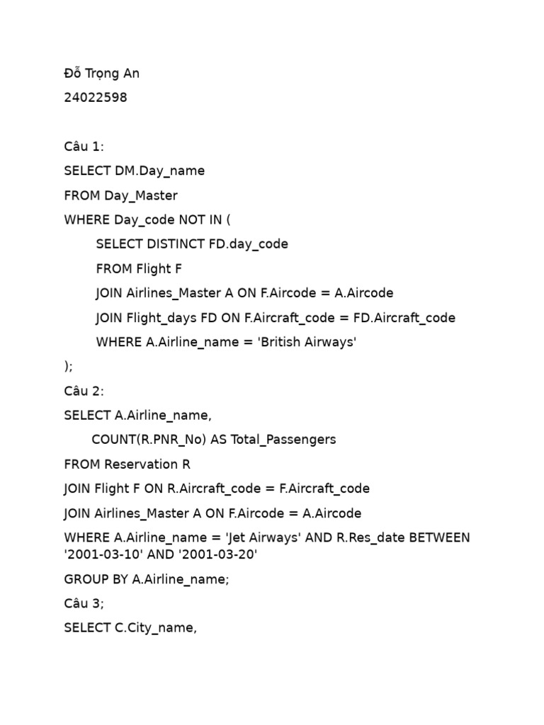 SQL Queries for Airline Data Analysis | PDF