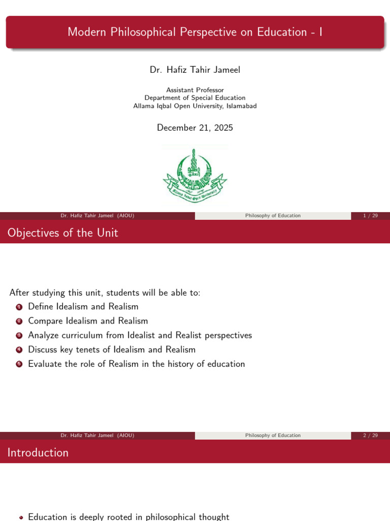 8609 2 Modern Philosophical Perspective On Education I | PDF | Idealism ...
