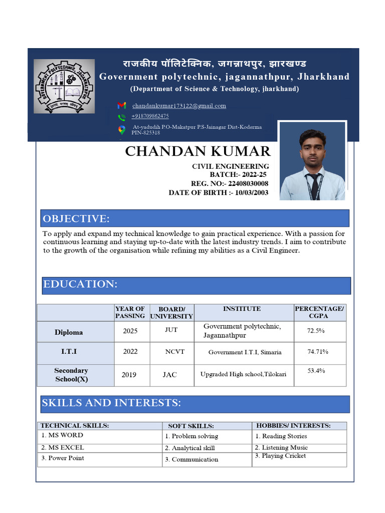 Chandan Kumar's Civil Engineering CV | PDF | Intelligence | Learning