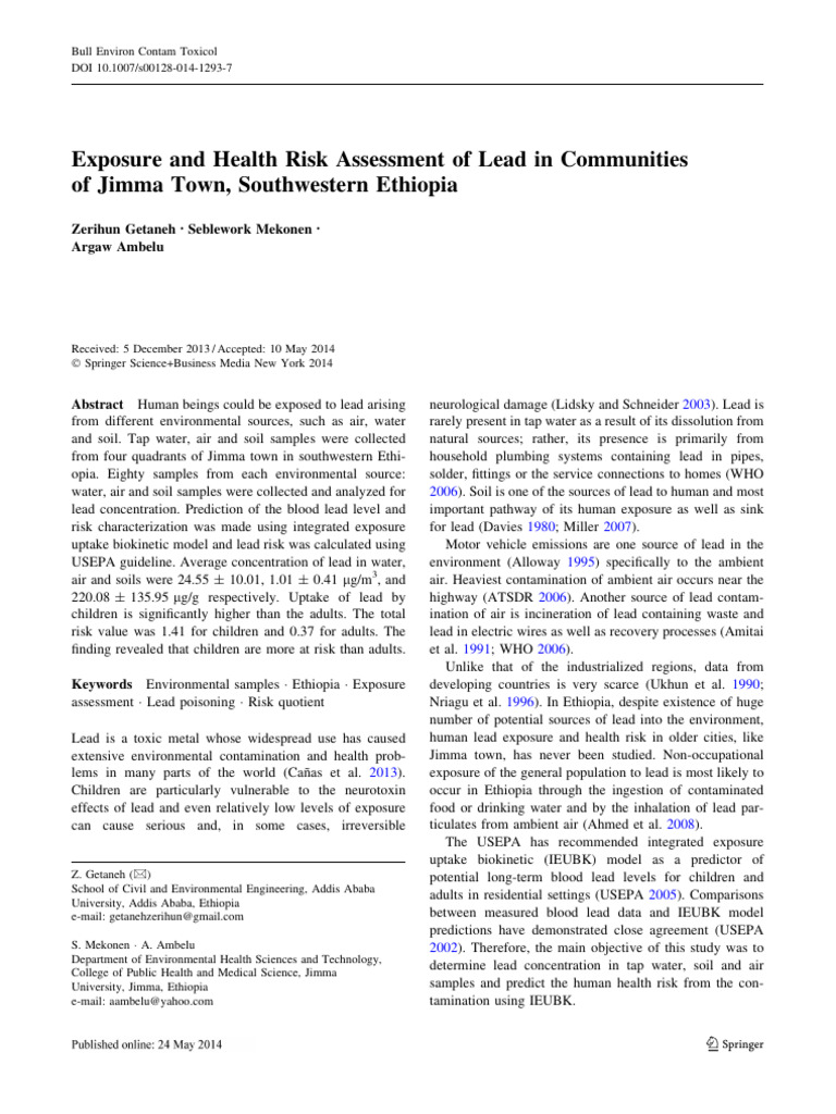 Exposure and Health Risk Assessment of Lead in Communities | PDF | Lead ...