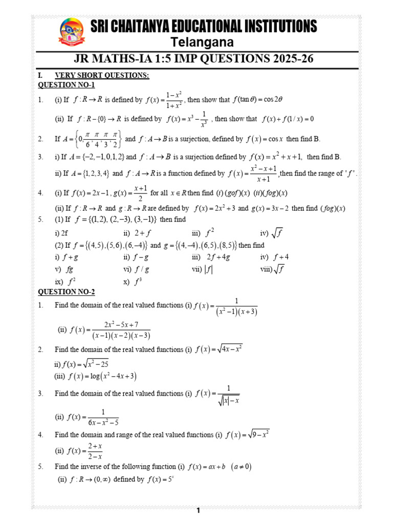 JR Maths IA 2025-26: Key Questions | PDF | Mathematics | Mathematical ...
