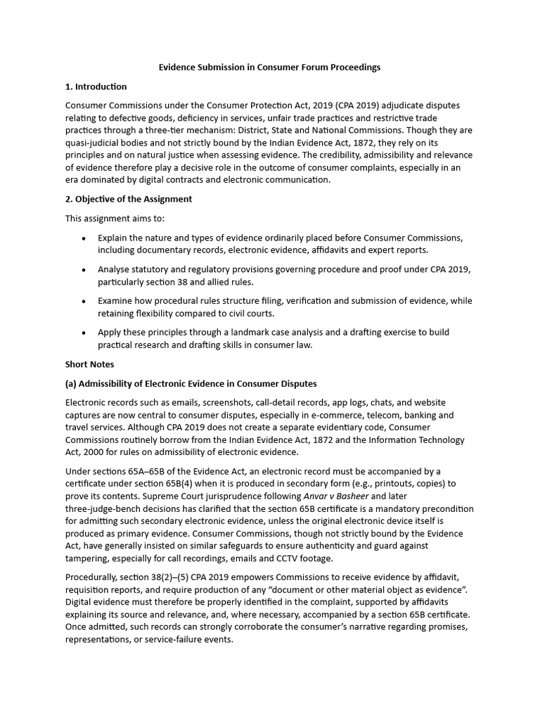 Evidence in Consumer Forum Cases | PDF | Evidence (Law) | Burden Of ...