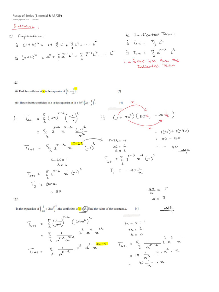 Recap of P1 Series (Binomial & APGP) | PDF