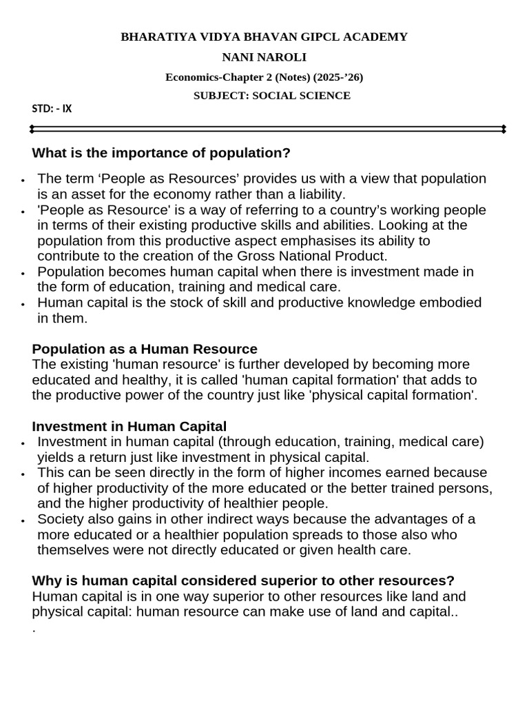 Importance of Population in Economics | PDF | Unemployment | Human Capital