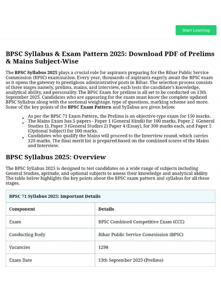 BPSC Syllabus & Exam Pattern 2025 - Download PDF of Prelims & Mains ...