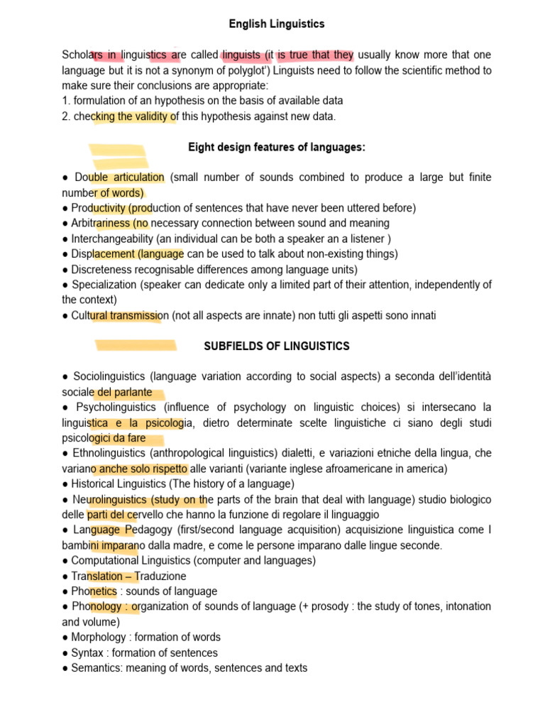 Overview of English Linguistics Concepts | PDF | English Language ...