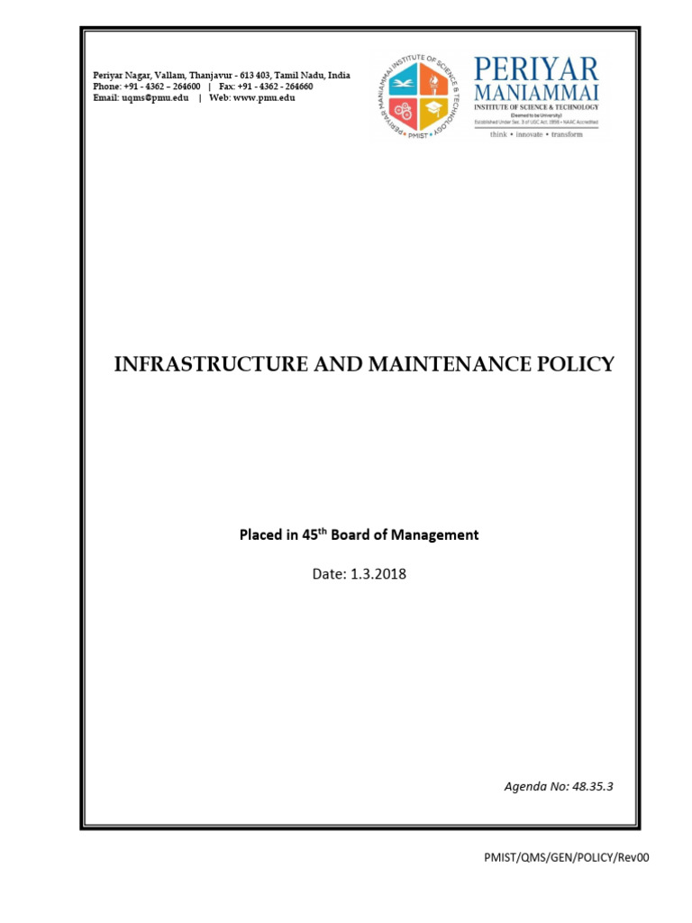 PMIST Infrastructure Maintenance Policy | PDF