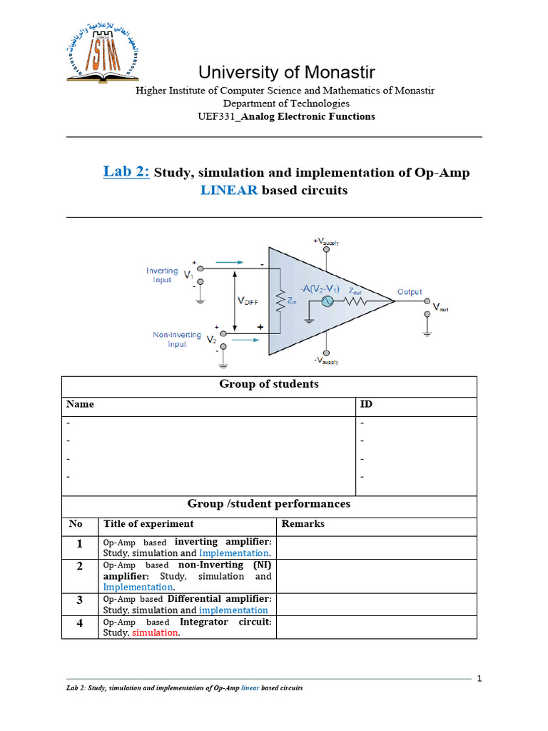 Op-Amp Linear Circuit Experiments Lab | PDF | Operational Amplifier ...