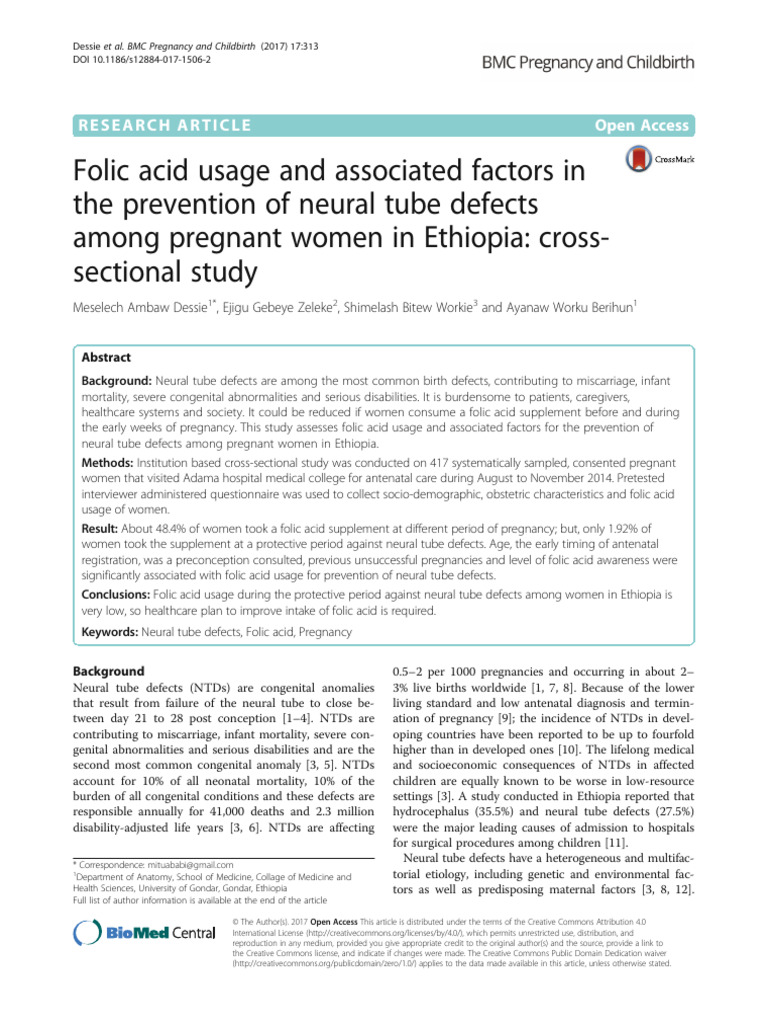 Folic Acid Use for Neural Tube Defects in Ethiopia | PDF | Pregnancy ...