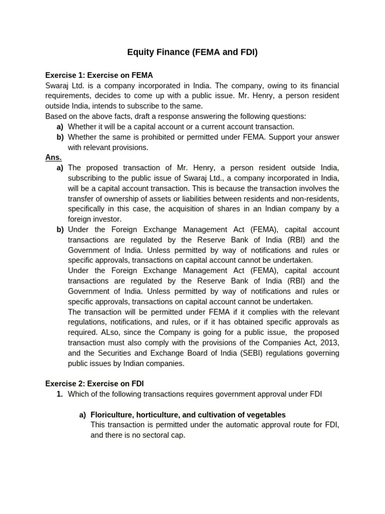FEMA and FDI Compliance Guide | PDF | Private Law | Business