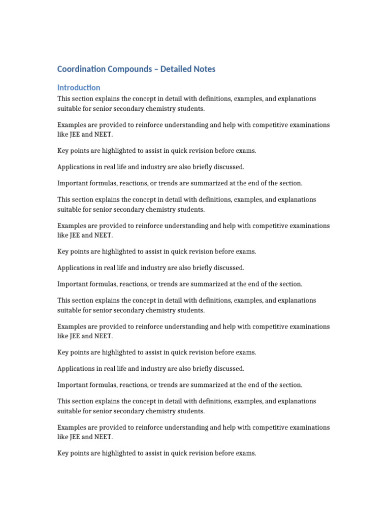 Coordination Compounds Study Guide | PDF | Chemistry | Concept