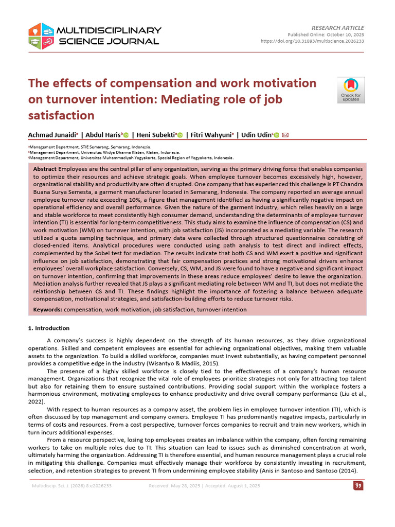Effects of Compensation on Turnover Intent | PDF | Employment | Job ...