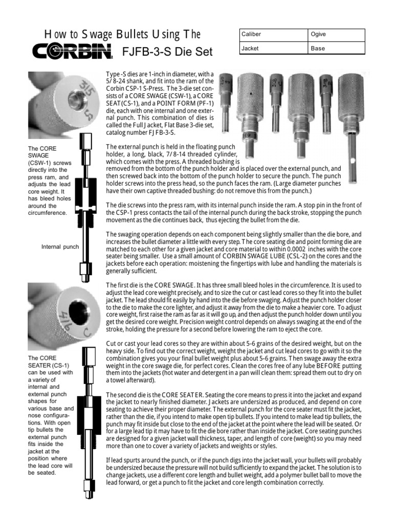 How To Swage Bullets Using The FJFB-3-S Die Set - Corbin Bullet ...