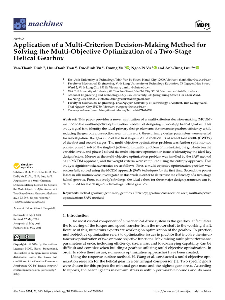 Multi-Criterion Optimization of Helical Gearbox | PDF | Gear ...