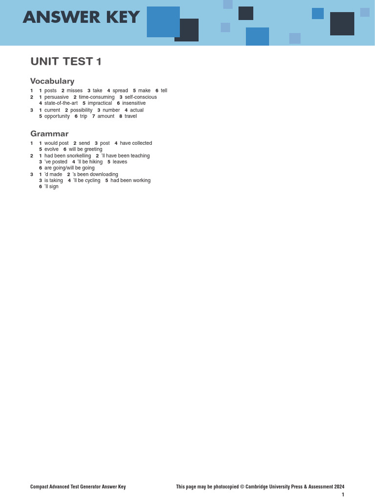 Advanced Test Generator Answer Key | PDF