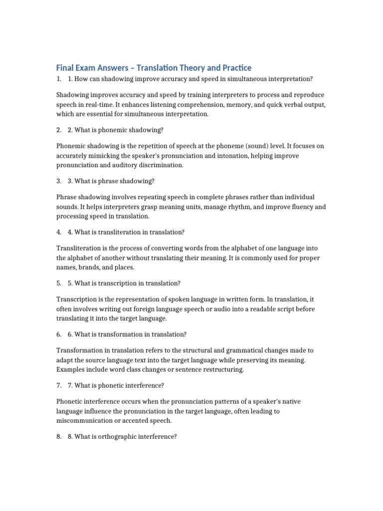 Translation Theory Exam Answers Explained | PDF | Translations | Speech